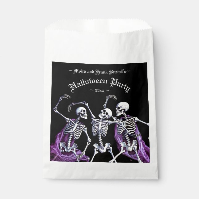 Purple Dancing Skeletons Black Death Halloween Favour Bags (Front)