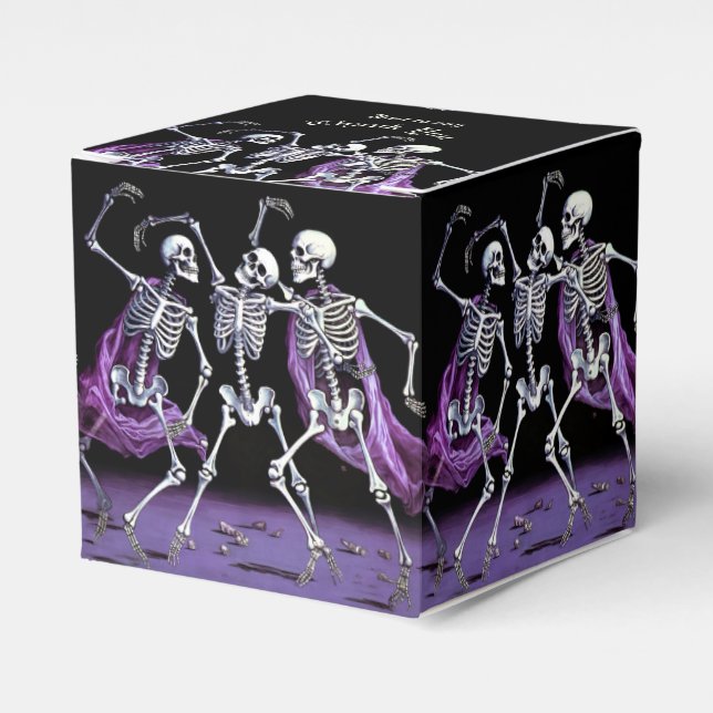 Purple Dancing Skeletons Gothic Wedding Favour Box (Front Side)