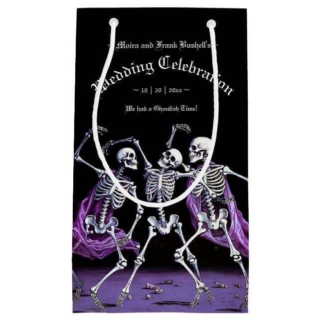 Purple Dancing Skeletons Halloween Gothic Wedding Small Gift Bag (Front)