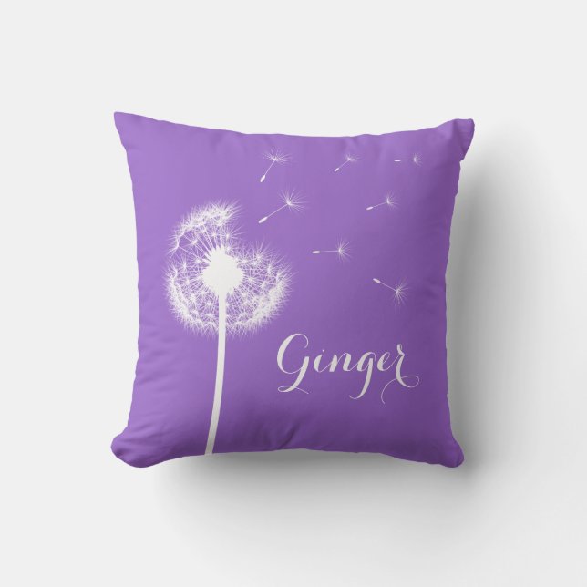 Purple Dandelion Throw Pillow (Front)