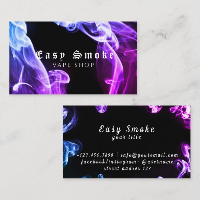 Purple Dark Black Smoke Vape Shop Business Card (Front/Back)
