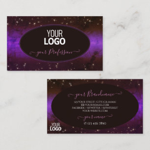 Purple Dark Burgundy Galaxy Glitter Stars Add Logo Business Card