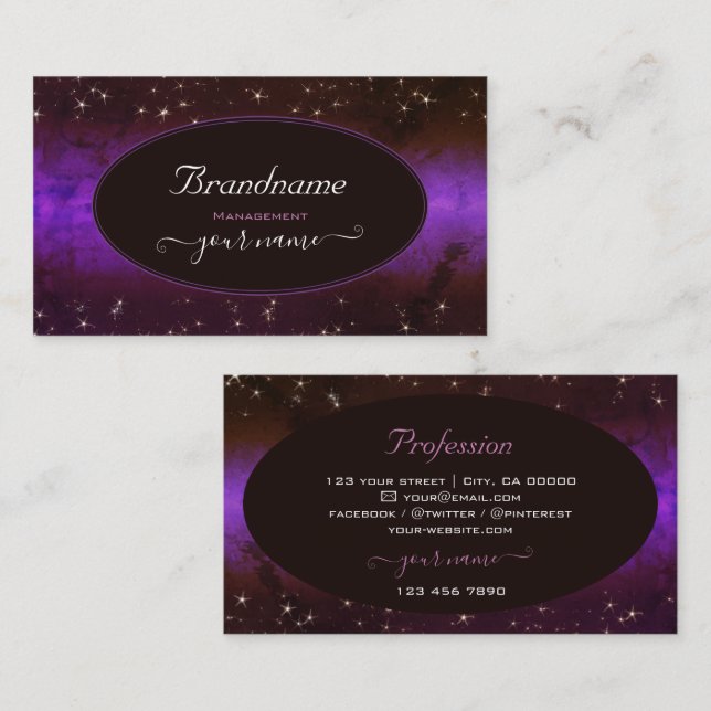 Purple Dark Burgundy Galaxy Glitter Stars Universe Business Card (Front/Back)