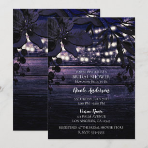 Purple Dark Floral Wood Lights Bridal Shower Invitation