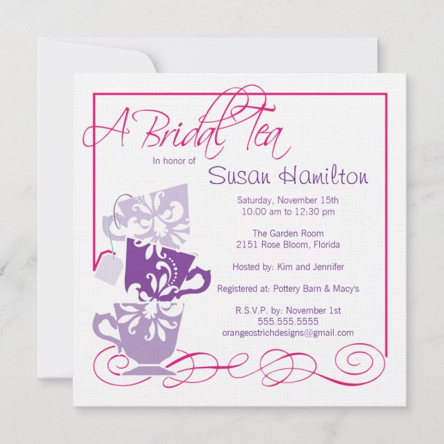 Purple & Dark Pink Bridal Shower Invitation - Tea (Front)