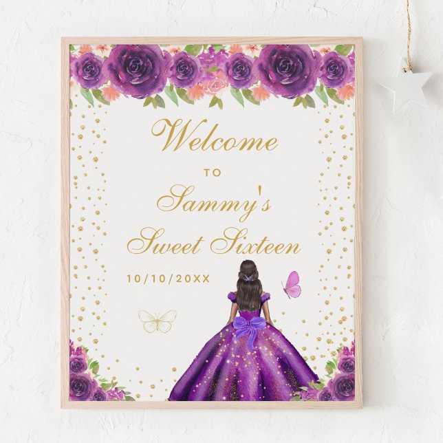 Purple Dark Skin Girl Sweet Sixteen Welcome Poster (Creator Uploaded)