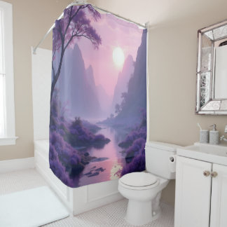 Purple dawn in nature zen shower curtain