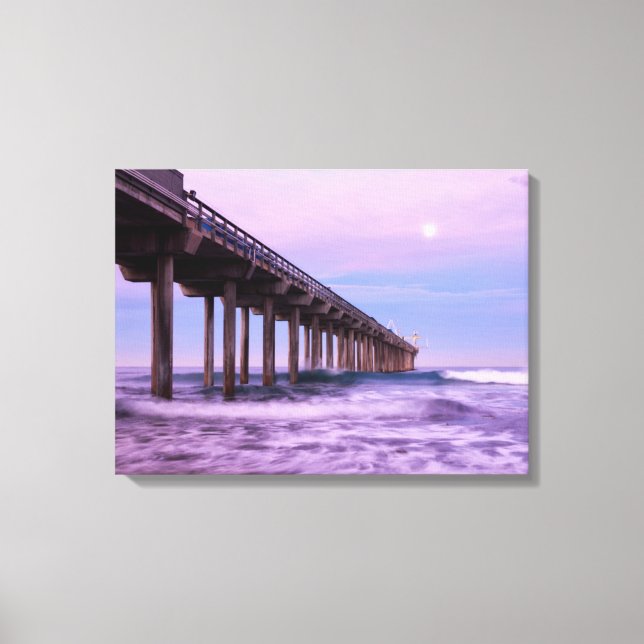 Purple dawn over pier, California Canvas Print (Front)