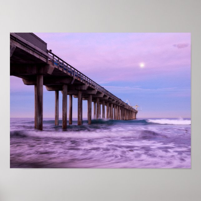 Purple dawn over pier, California Poster (Front)