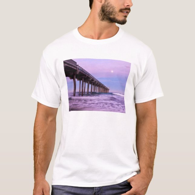 Purple dawn over pier, California T-Shirt (Front)