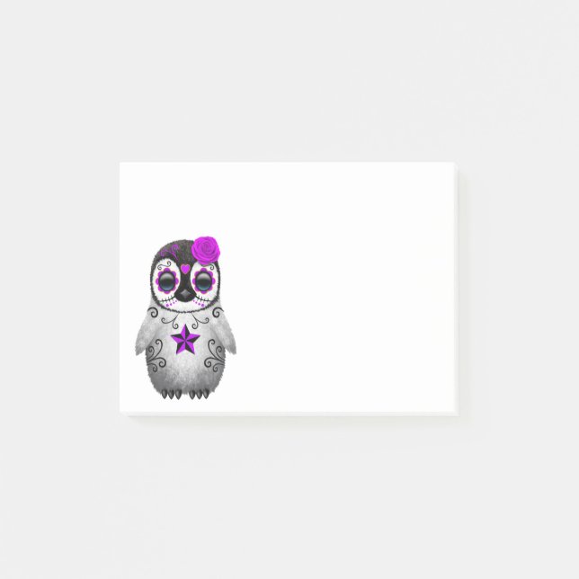 Purple Day of the Dead Sugar Skull Penguin Post-it Notes (Front)