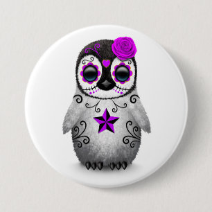 Purple Day of the Dead Sugar Skull Penguin White 7.5 Cm Round Badge