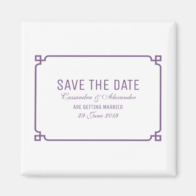 Purple Deco Chic Save the Date Magnet (Front)