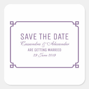 Purple Deco Chic Save the Date Square Sticker