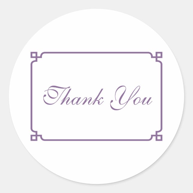 Purple Deco Chic Wedding Thank You Classic Round Sticker (Front)