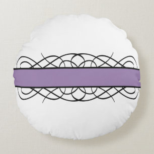 Purple Deco Flourish Round Pillow