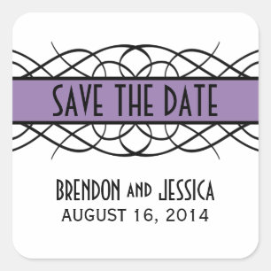 Purple Deco Flourish Save the Date Stickers