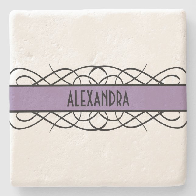 Purple Deco Flourish Stone Coaster (Front)