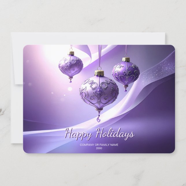 Purple Decorative Christmas Ball Holiday Card (Front)