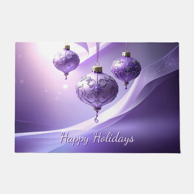 Purple Decorative Christmas Ball Holiday Doormat (Front)