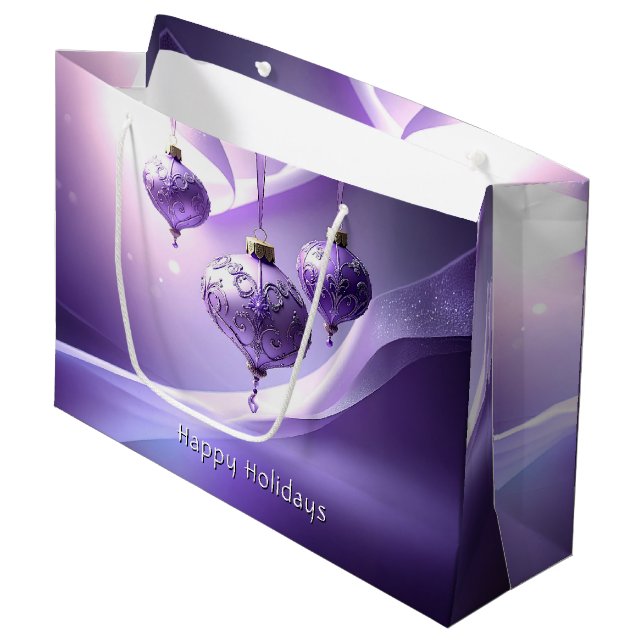 Purple Decorative Christmas Ball Holiday Gift Bag (Front Angled)