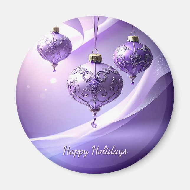 Purple Decorative Christmas Ball Holiday Magnet (Front)