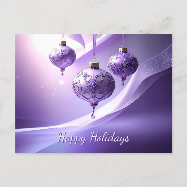 Purple Decorative Christmas Ball Holiday Postcard (Front)