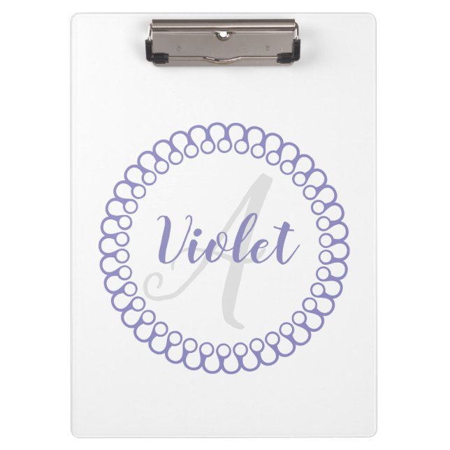 Purple Decorative Circle Monogram Clipboard (Front)