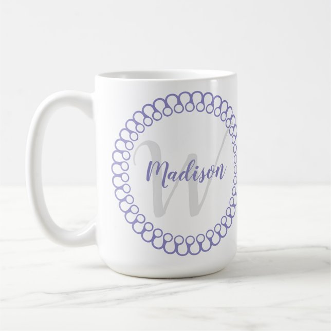 Purple Decorative Circle Personalise Monogram Mug (Left)