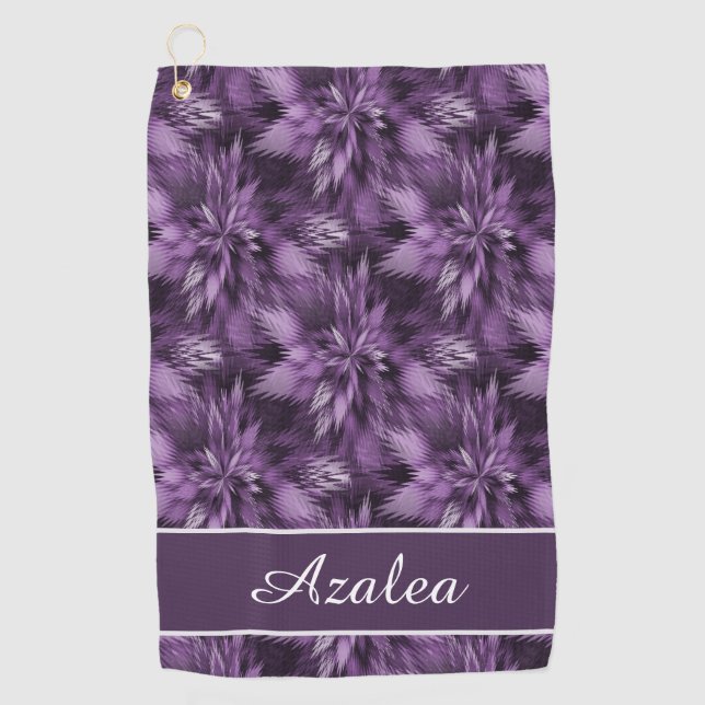 Purple Decorative Floral Wavy Golf Towel (Front)