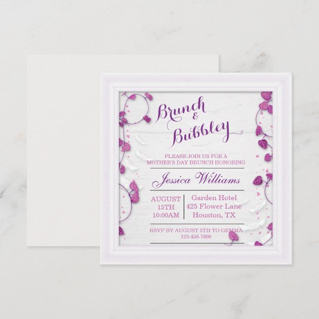 Purple Decorative Mothers Day Brunch & Bubbly Invitation (Front/Back)