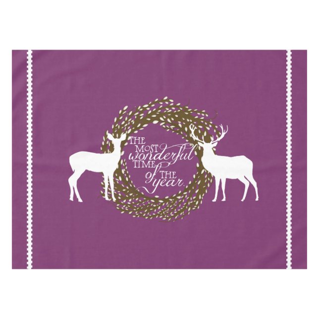Purple Deer Most Wonderful Time Wreath Tablecloth (Front (Horizontal))