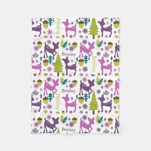Purple Deer Personalised Girls Fleece Blanket (Front)