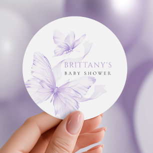 Purple Delicate Butterfly Baby Shower Classic Round Sticker