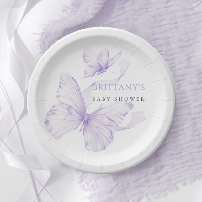 Purple Delicate Butterfly Baby Shower Paper Plate (Creator Uploaded)