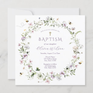 Purple Delicate Wildflower Baptism Invitation