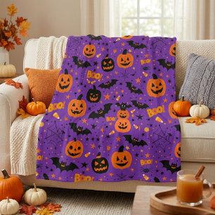 Purple Delight Cute And Cosy Halloween Themed Fleece Blanket