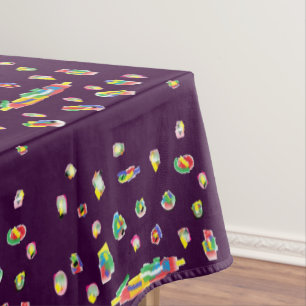 Purple delight with mixed coloured patterns on it tablecloth