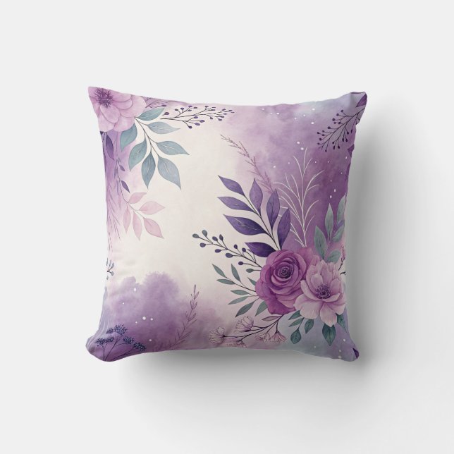 Purple Delightful Floral Accent Throw Pillow (Front)