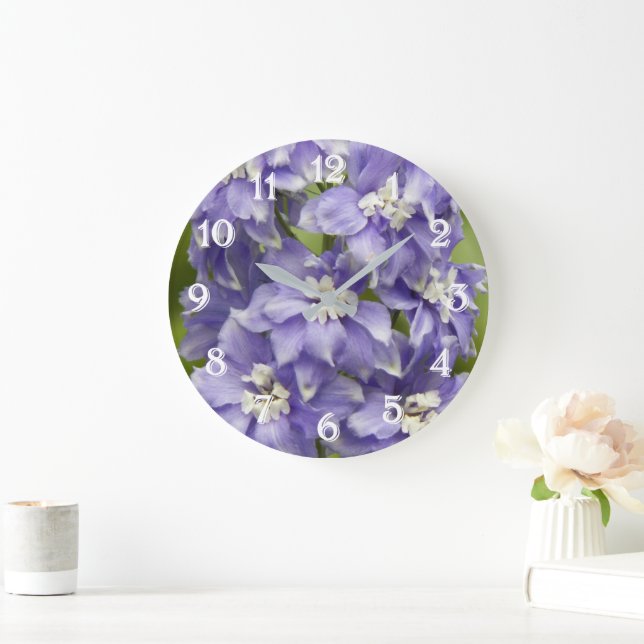 Purple Delphinium Blooms Floral Large Clock (Home)