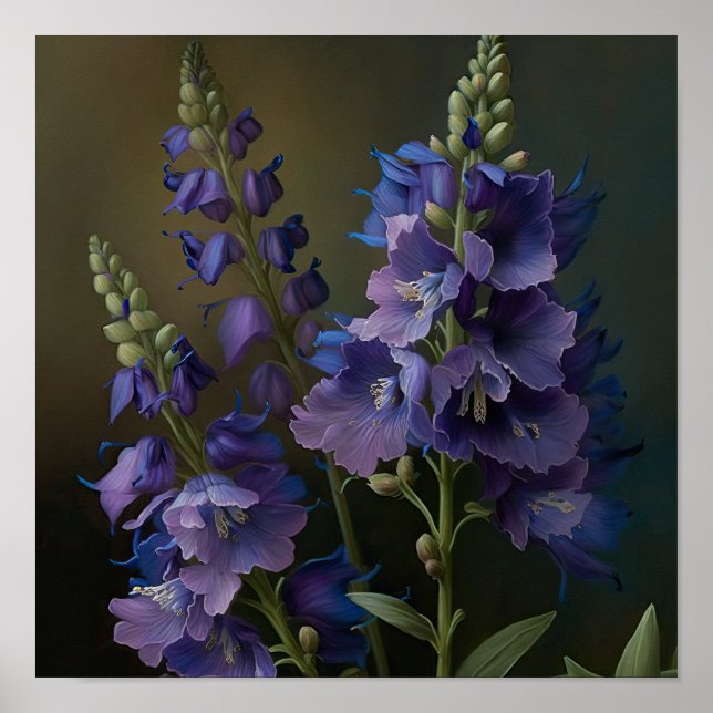 Purple Delphinium Flower Art Print Poster (Front)