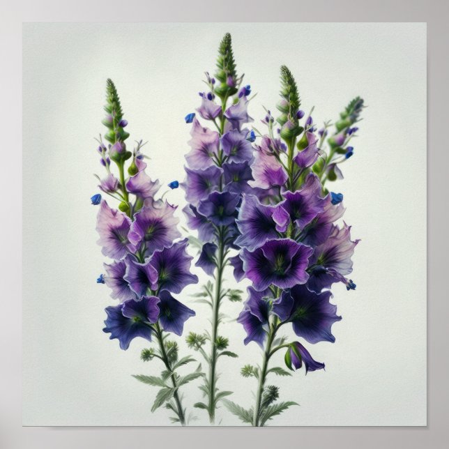 Purple Delphinium Flower Art Print Poster (Front)