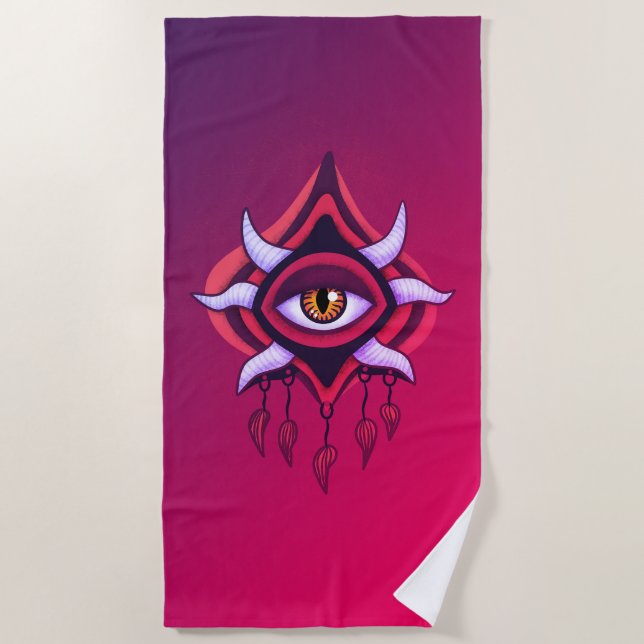 Purple Demon Eye - Gothic Occult Art Beach Towel (Front)