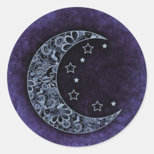 Purple Denim Moon Classic Round Sticker
