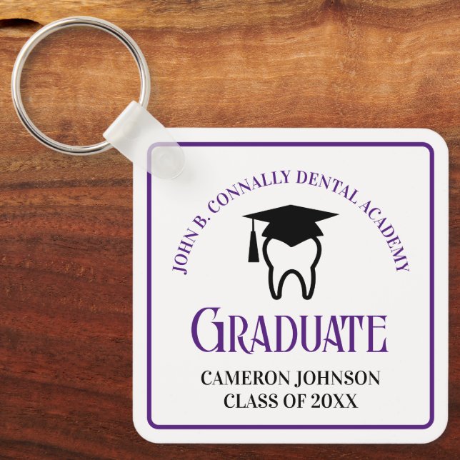Purple Dental School Custom Graduation Gift Key Ring (Front)