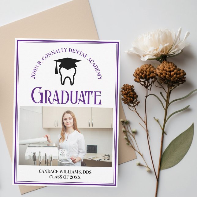 Purple Dental School Photo Custom Graduation Announcement (Creator Uploaded)