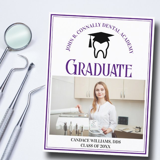 Purple Dental School Photo Custom Graduation Announcement Postcard (Creator Uploaded)