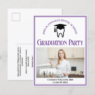 Purple Dental School Photo Custom Graduation Party Invitation Postcard