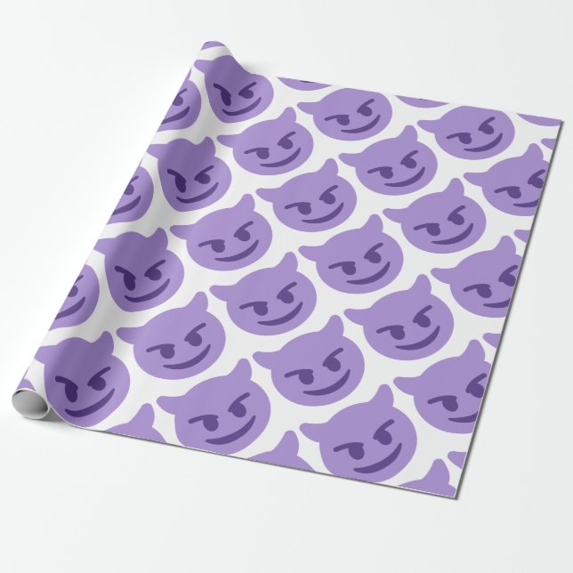 Purple Devil Emoji Wrapping Paper (Unrolled)