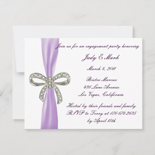 Purple Diamond Bow Engagement Party Invitation (Front)